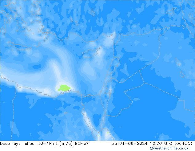 Deep layer shear (0-1km) ECMWF сб 01.06.2024 12 UTC