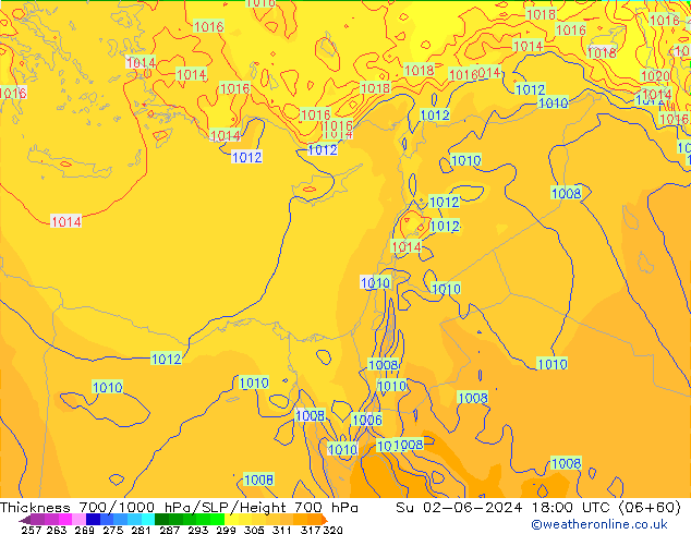 700-1000 hPa Kalınlığı ECMWF Paz 02.06.2024 18 UTC