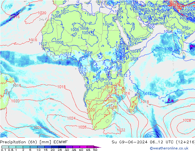 Z500/Rain (+SLP)/Z850 ECMWF nie. 09.06.2024 12 UTC