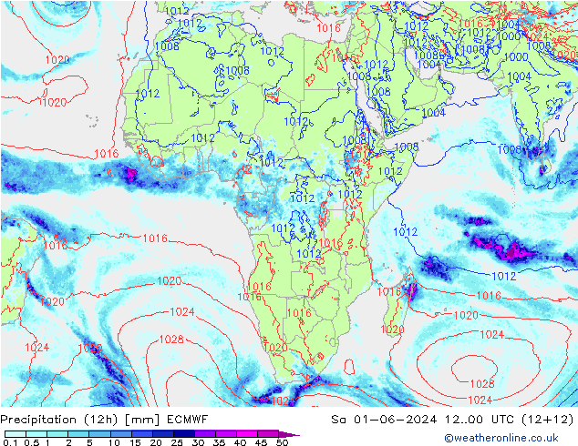 Precipitación (12h) ECMWF sáb 01.06.2024 00 UTC