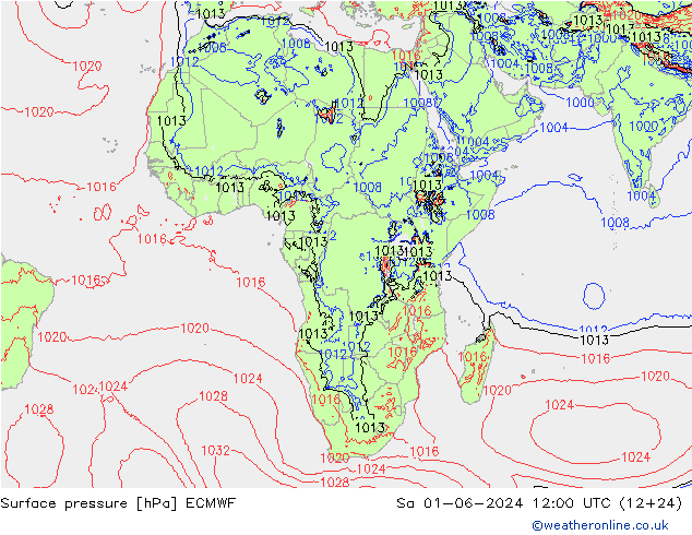 pressão do solo ECMWF Sáb 01.06.2024 12 UTC