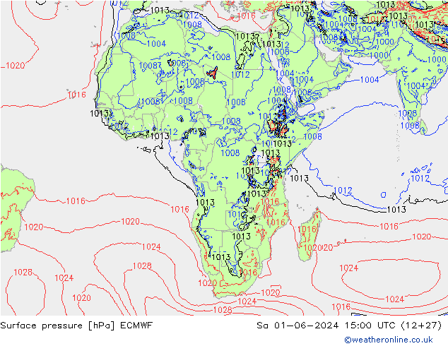Surface pressure ECMWF Sa 01.06.2024 15 UTC