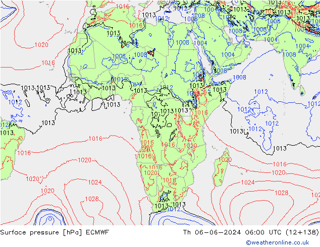 Atmosférický tlak ECMWF Čt 06.06.2024 06 UTC