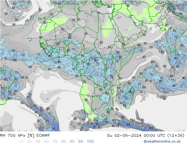 RH 700 hPa ECMWF So 02.06.2024 00 UTC