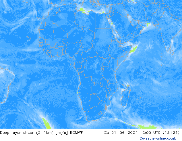 Deep layer shear (0-1km) ECMWF Cts 01.06.2024 12 UTC