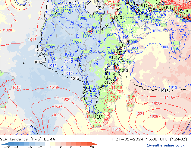 Tendencia de presión ECMWF vie 31.05.2024 15 UTC