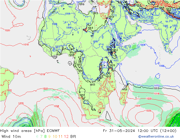 High wind areas ECMWF Fr 31.05.2024 12 UTC