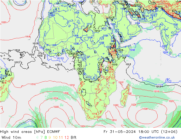 High wind areas ECMWF Fr 31.05.2024 18 UTC