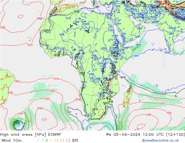 High wind areas ECMWF mer 05.06.2024 12 UTC