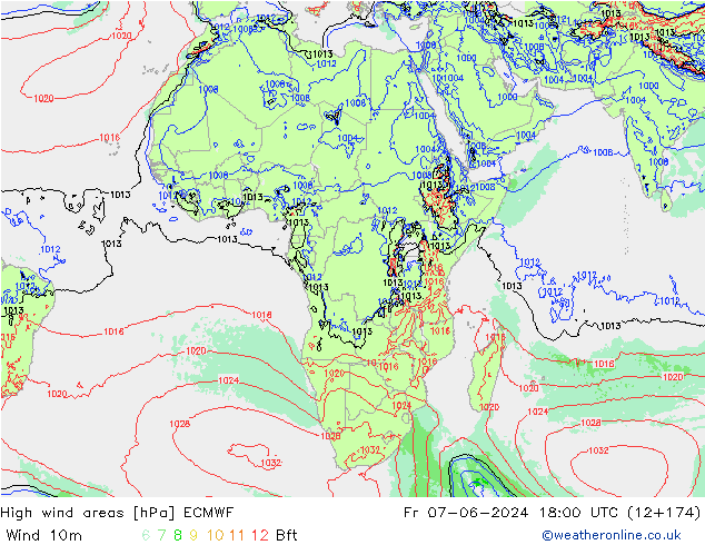 High wind areas ECMWF пт 07.06.2024 18 UTC