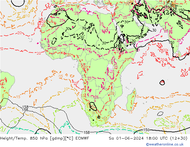Hoogte/Temp. 850 hPa ECMWF za 01.06.2024 18 UTC