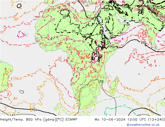 Height/Temp. 850 hPa ECMWF Mo 10.06.2024 12 UTC