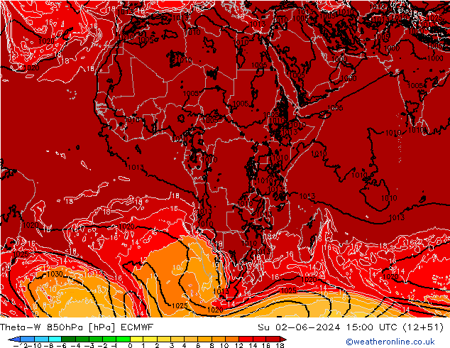 Theta-W 850hPa ECMWF Paz 02.06.2024 15 UTC