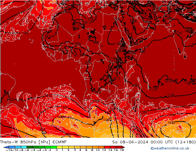 Theta-W 850hPa ECMWF Sáb 08.06.2024 00 UTC