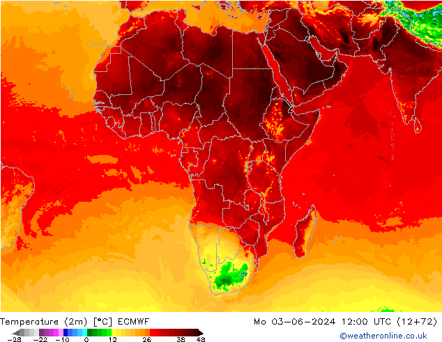 Temperature (2m) ECMWF Mo 03.06.2024 12 UTC
