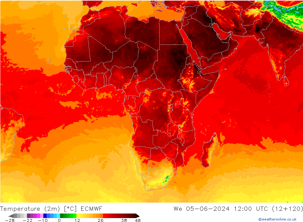 Temperatura (2m) ECMWF mer 05.06.2024 12 UTC