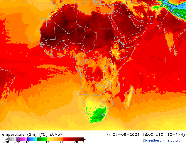 Temperature (2m) ECMWF Fr 07.06.2024 18 UTC
