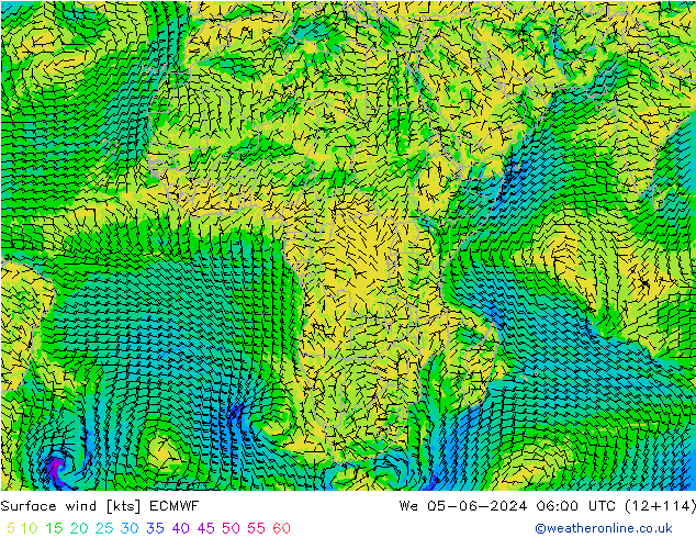 Surface wind ECMWF We 05.06.2024 06 UTC