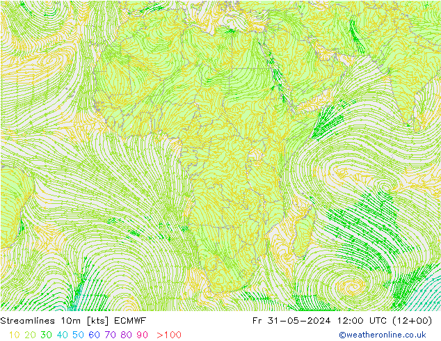 Streamlines 10m ECMWF Fr 31.05.2024 12 UTC