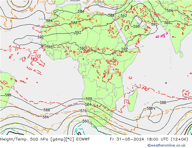 Z500/Rain (+SLP)/Z850 ECMWF Fr 31.05.2024 18 UTC