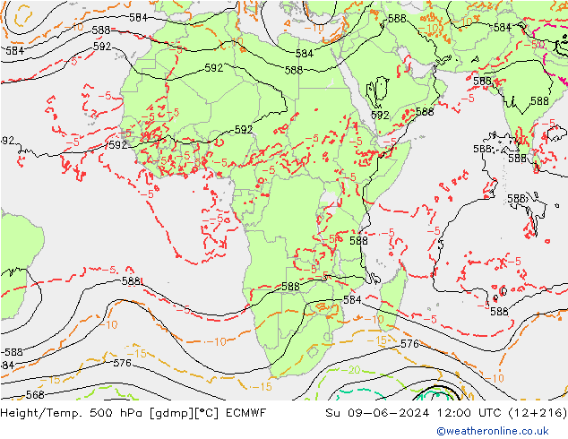 Z500/Rain (+SLP)/Z850 ECMWF nie. 09.06.2024 12 UTC