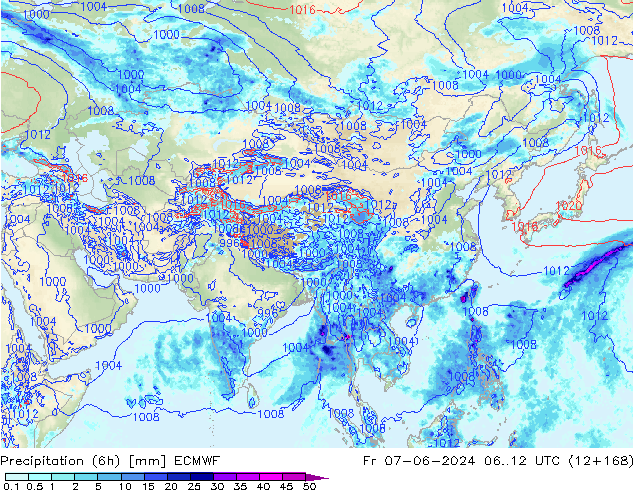 Z500/Rain (+SLP)/Z850 ECMWF пт 07.06.2024 12 UTC