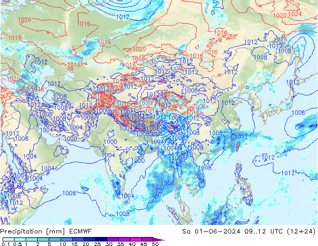 Srážky ECMWF So 01.06.2024 12 UTC