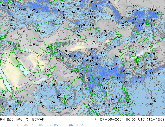 RH 850 hPa ECMWF Pá 07.06.2024 00 UTC