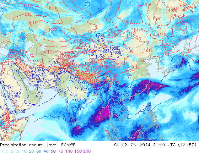 Precipitation accum. ECMWF Su 02.06.2024 21 UTC