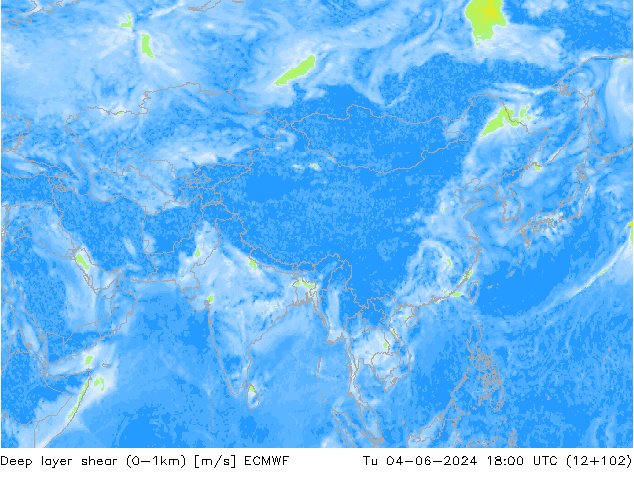 Deep layer shear (0-1km) ECMWF di 04.06.2024 18 UTC