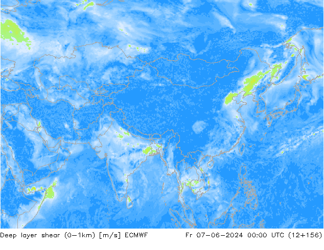 Deep layer shear (0-1km) ECMWF  07.06.2024 00 UTC