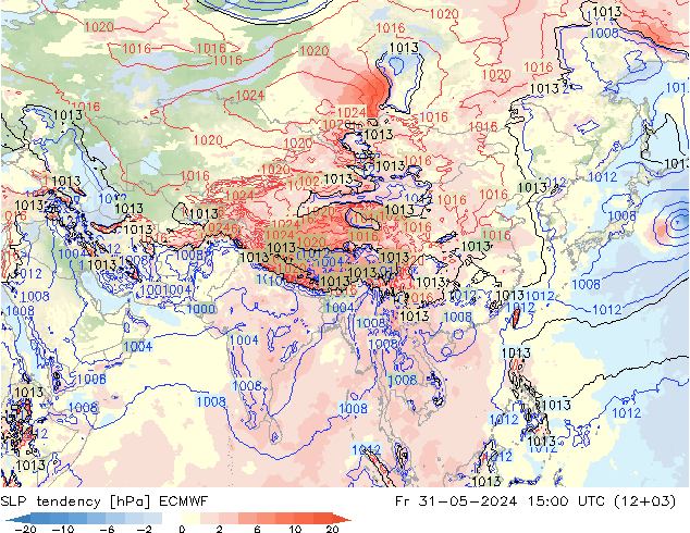 Tendencia de presión ECMWF vie 31.05.2024 15 UTC