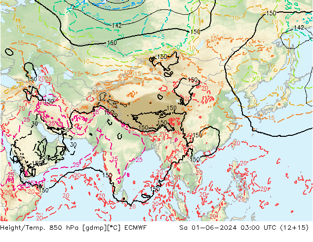 Height/Temp. 850 hPa ECMWF So 01.06.2024 03 UTC