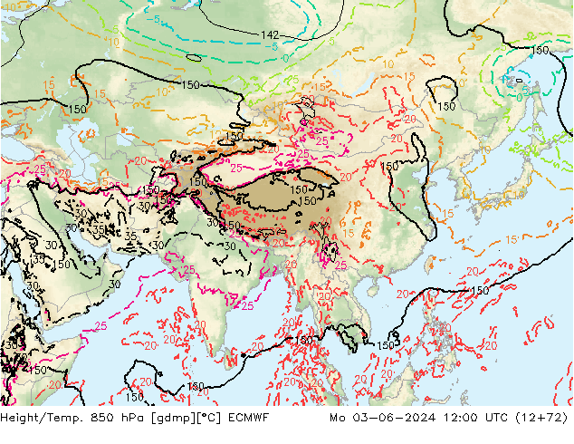 Yükseklik/Sıc. 850 hPa ECMWF Pzt 03.06.2024 12 UTC