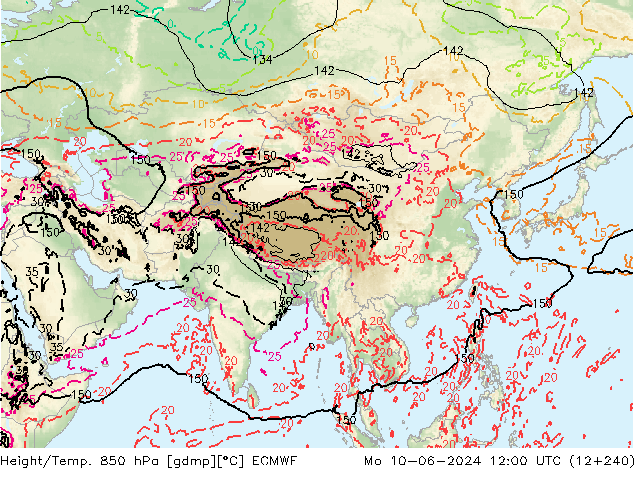 Height/Temp. 850 hPa ECMWF Seg 10.06.2024 12 UTC