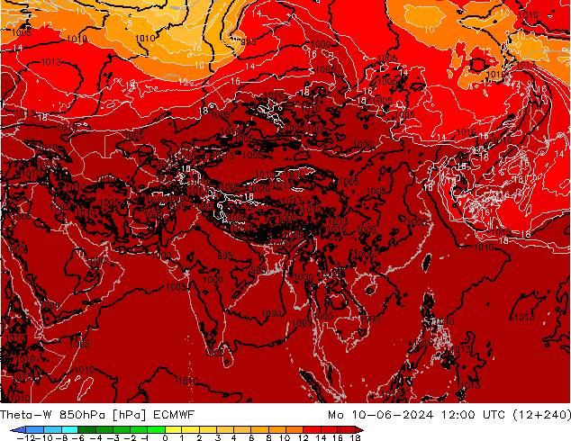 Theta-W 850гПа ECMWF пн 10.06.2024 12 UTC