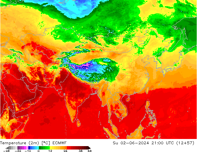 Temperatura (2m) ECMWF dom 02.06.2024 21 UTC