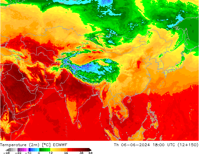 Sıcaklık Haritası (2m) ECMWF Per 06.06.2024 18 UTC