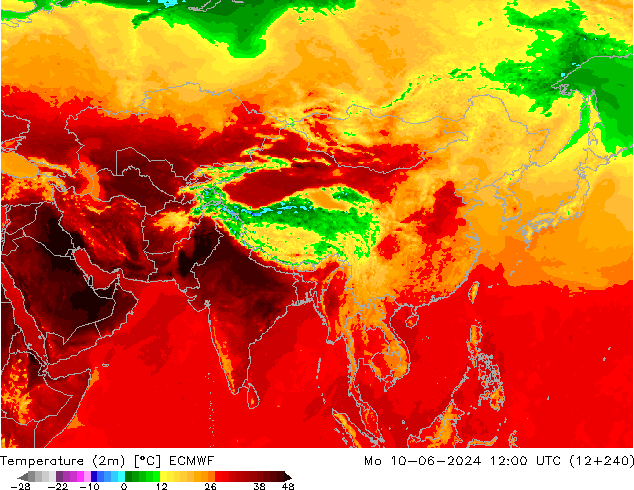 mapa temperatury (2m) ECMWF pon. 10.06.2024 12 UTC