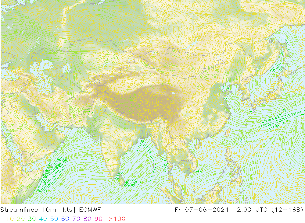 Ligne de courant 10m ECMWF ven 07.06.2024 12 UTC