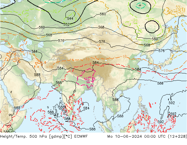 Geop./Temp. 500 hPa ECMWF lun 10.06.2024 00 UTC