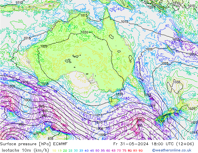 Isotachs (kph) ECMWF Fr 31.05.2024 18 UTC