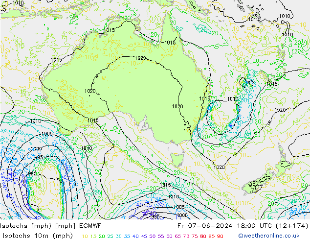 Isotachs (mph) ECMWF ven 07.06.2024 18 UTC
