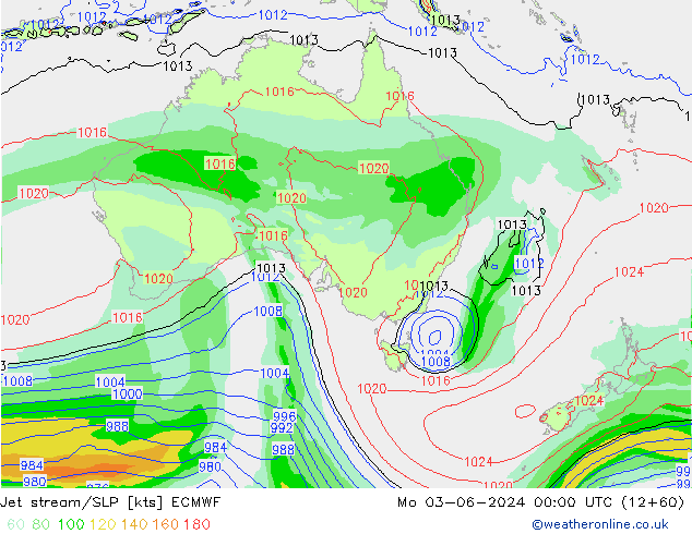 Prąd strumieniowy ECMWF pon. 03.06.2024 00 UTC