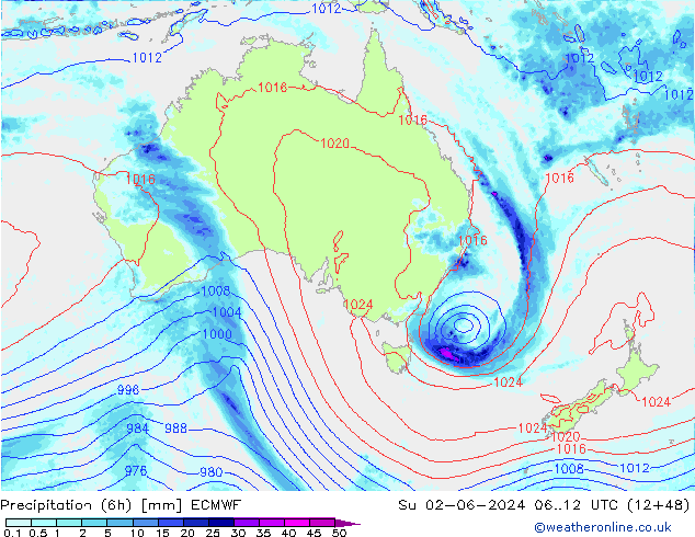 Z500/Yağmur (+YB)/Z850 ECMWF Paz 02.06.2024 12 UTC