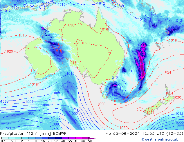 Precipitation (12h) ECMWF Mo 03.06.2024 00 UTC