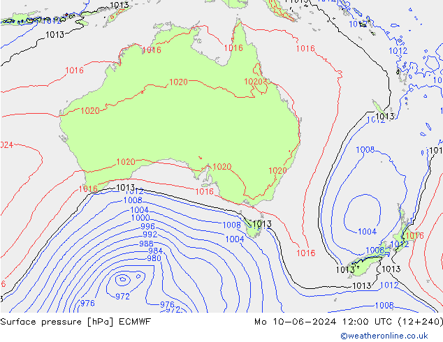 Luchtdruk (Grond) ECMWF ma 10.06.2024 12 UTC