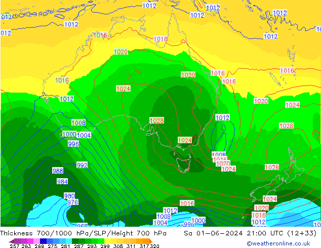 Schichtdicke 700-1000 hPa ECMWF Sa 01.06.2024 21 UTC