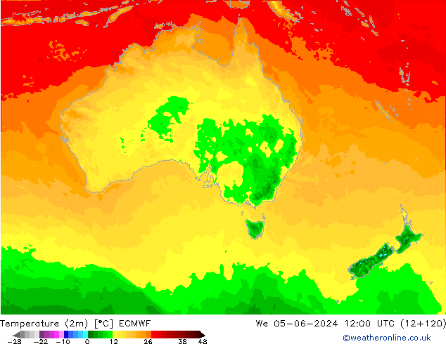 Temperatuurkaart (2m) ECMWF wo 05.06.2024 12 UTC