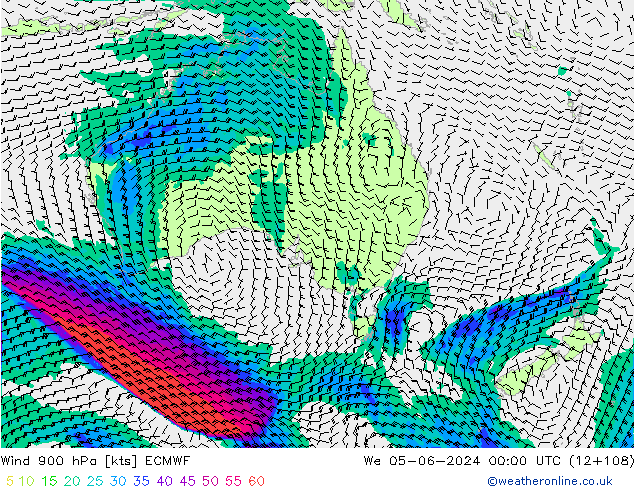 Wind 900 hPa ECMWF We 05.06.2024 00 UTC